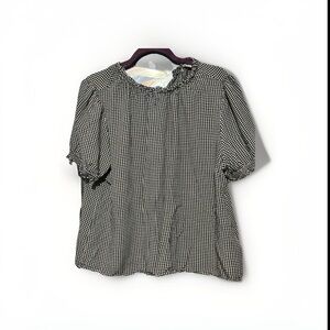 Amazon Essentials Womens Black and White Gingham Puff Sleeves Blouse